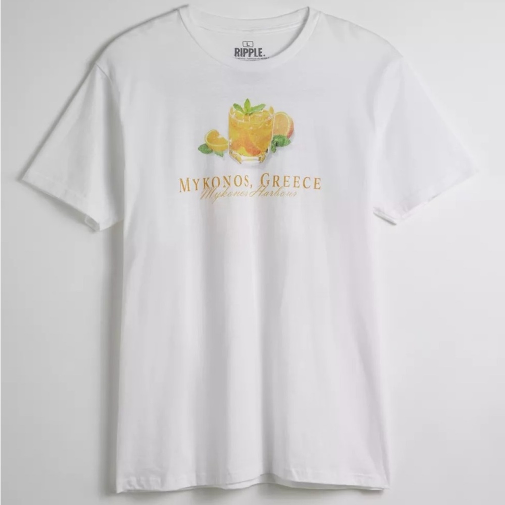 Urban Outfitters Ripple Mykonos Greece White Graphic T-Shirt, 100% Cotton 2X NWT